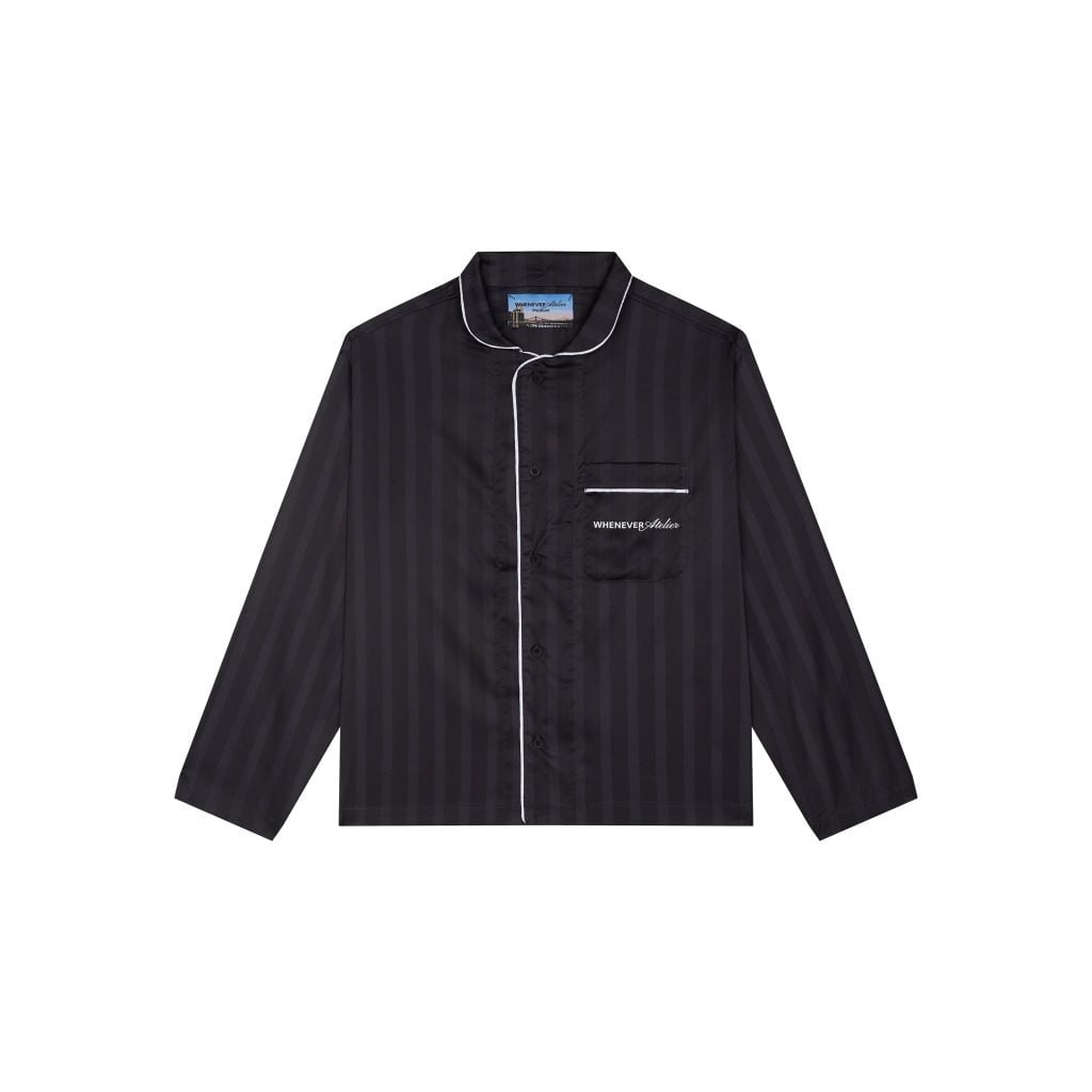 "WHENEVER" BỘ ÁO VÀ QUẦN DÀI SATIN LONG PAJAMA SHIRT + PANTS  / BLACK