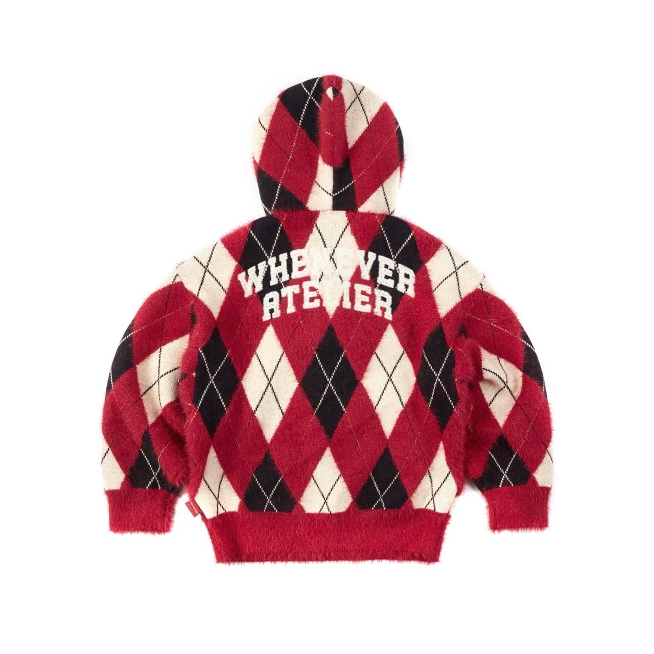 “WHENEVER” COZY PLAID KNIT HOODIE / RED
