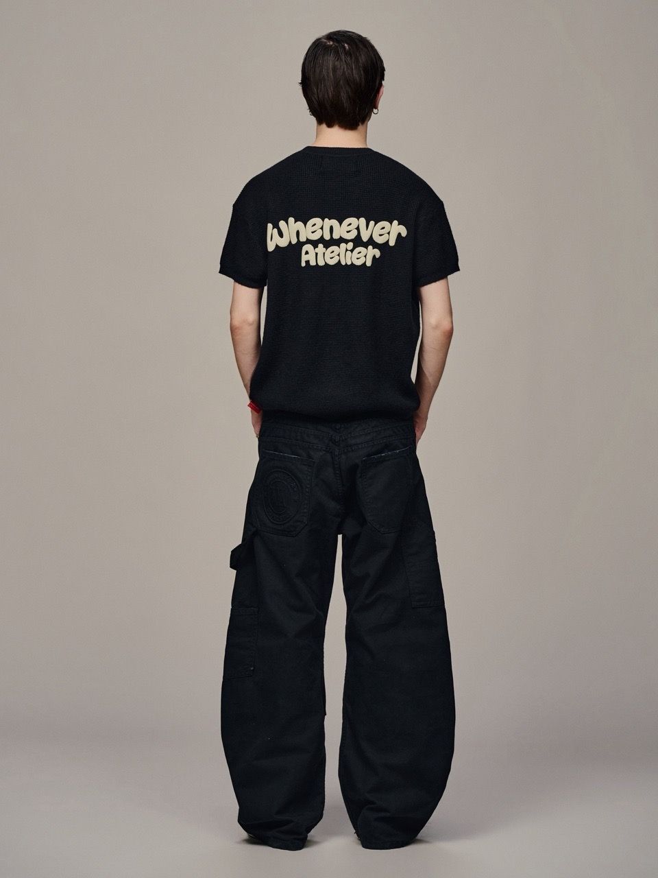ÁO DỆT “WHENEVER” BASIC EMBOSSED LOGO WAFFLE T-SHIRT / BLACK