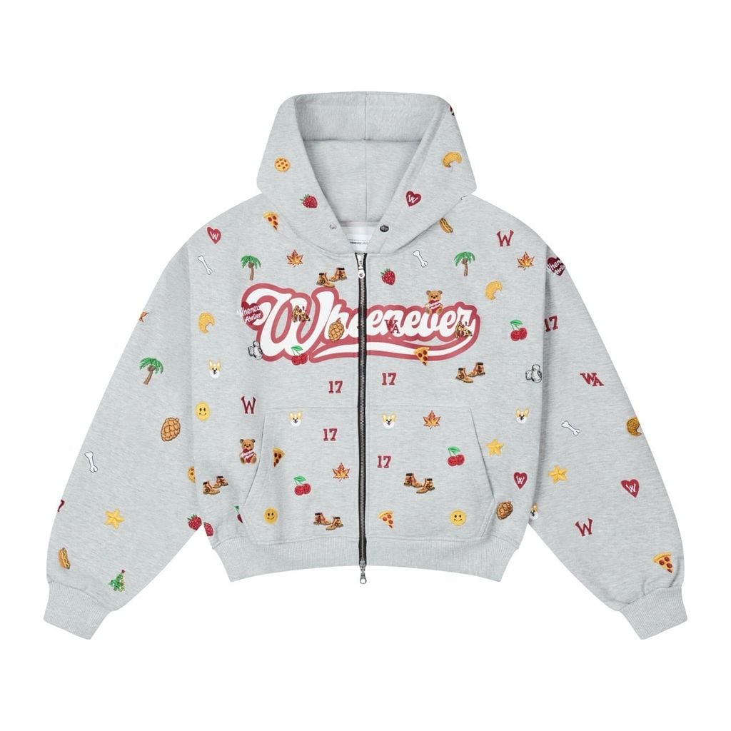 “WHENEVER” ICON EMBROIDERED HOODIE ZIP / PREMIUM GREY