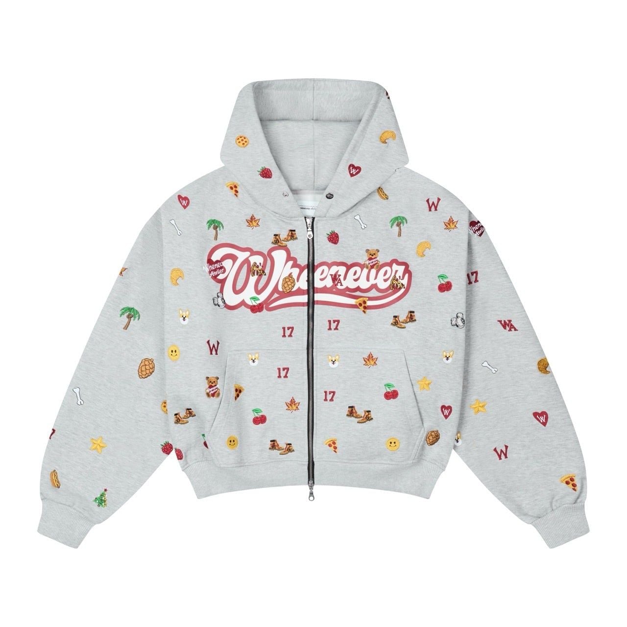“WHENEVER” ICON EMBROIDERED HOODIE ZIP / PREMIUM GREY