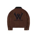"WHENEVER" LEATHER-COLLAR DENIM JACKET / BROWN