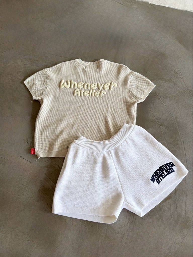 ÁO DỆT “WHENEVER” BASIC EMBOSSED LOGO WAFFLE T-SHIRT / BEIGE