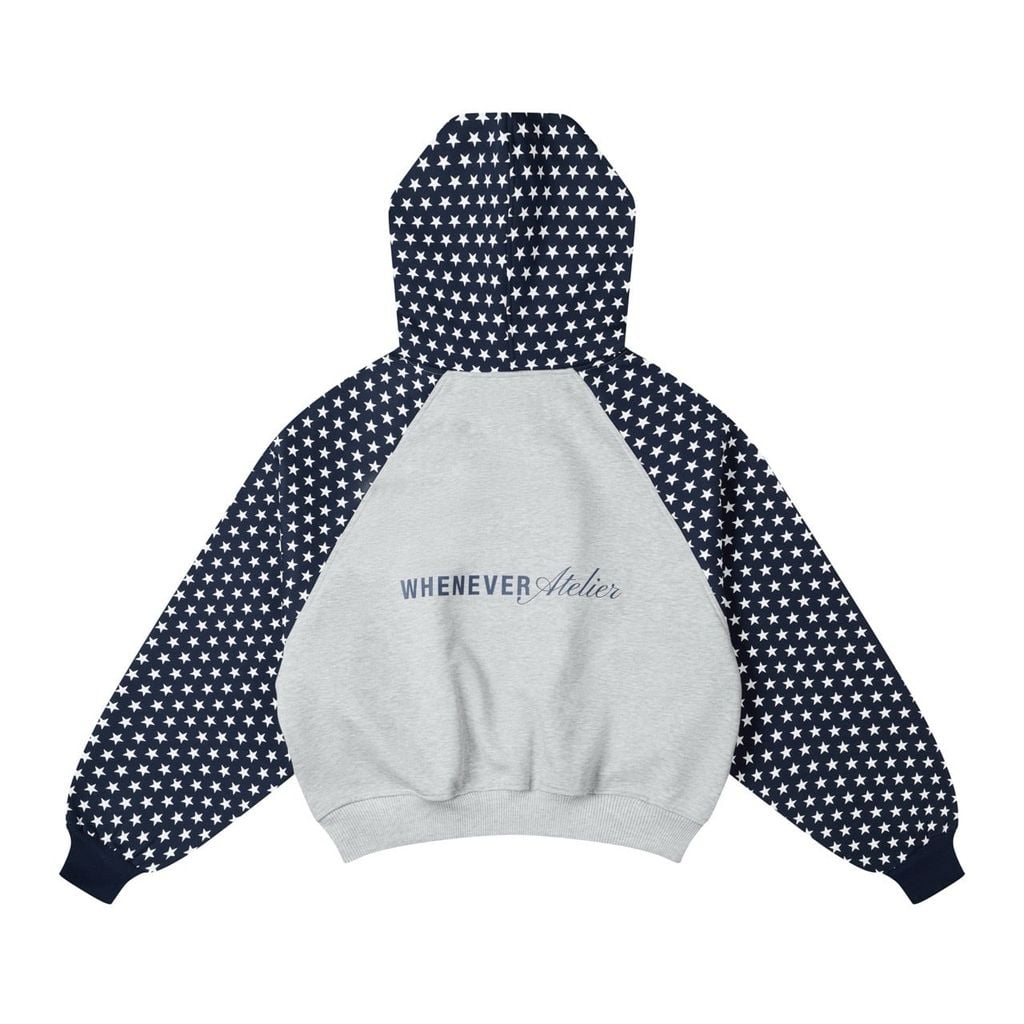 "WHENEVER" STAR RAGLAN HOODIE / GREY NAVY