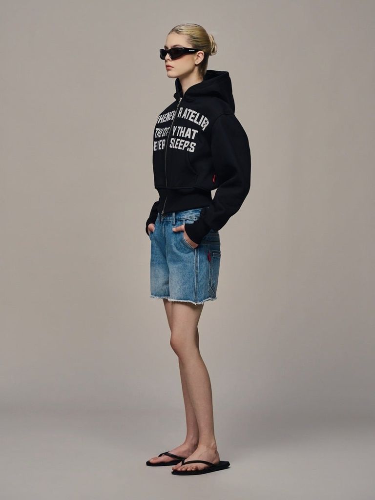 ÁO KHOÁC “WHENEVER” SS26 CROPPED ZIP-UP HOODIE / BLACK