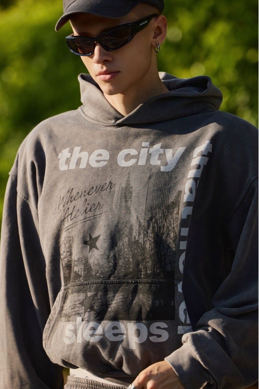 ÁO KHOÁC "WHENEVER" CITY NEVER SLEEPS WASHED HOODIE/ VINTAGE GREY