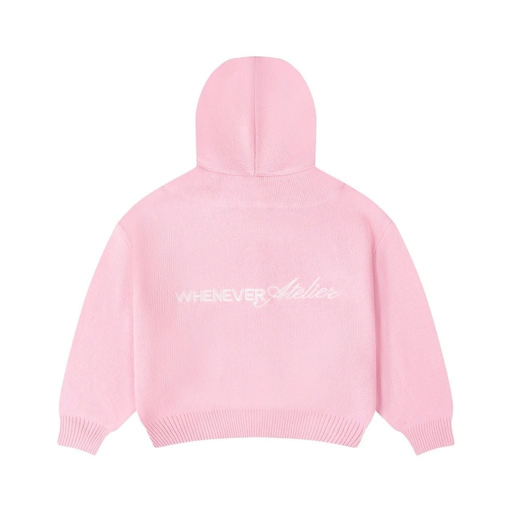 “WHENEVER” BASIC LOGO KNIT HOODIE / PINK
