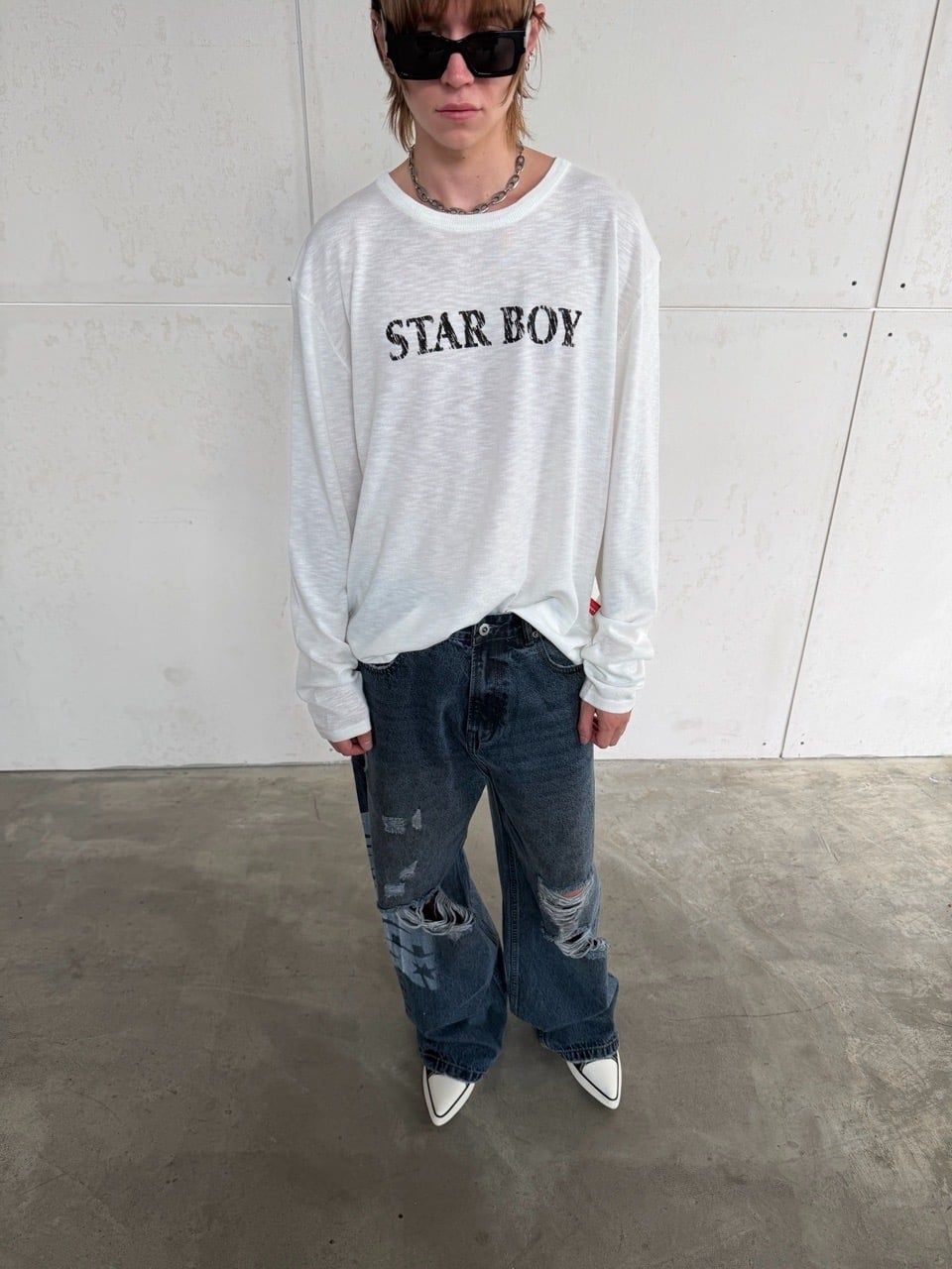 ÁO DỆT LEN TAY DÀI "WHENEVER" STAR BOY LONG SLEEVE T-SHIRT/ WHITE