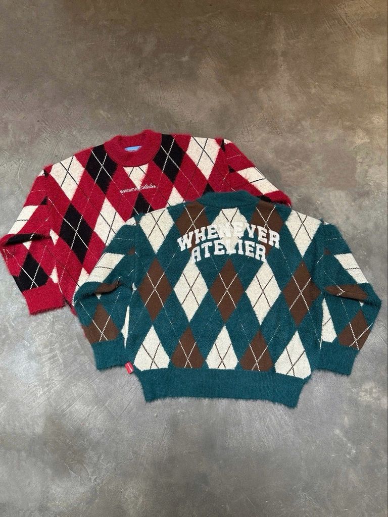 “WHENEVER” COZY PLAID KNIT SWEATER / RED
