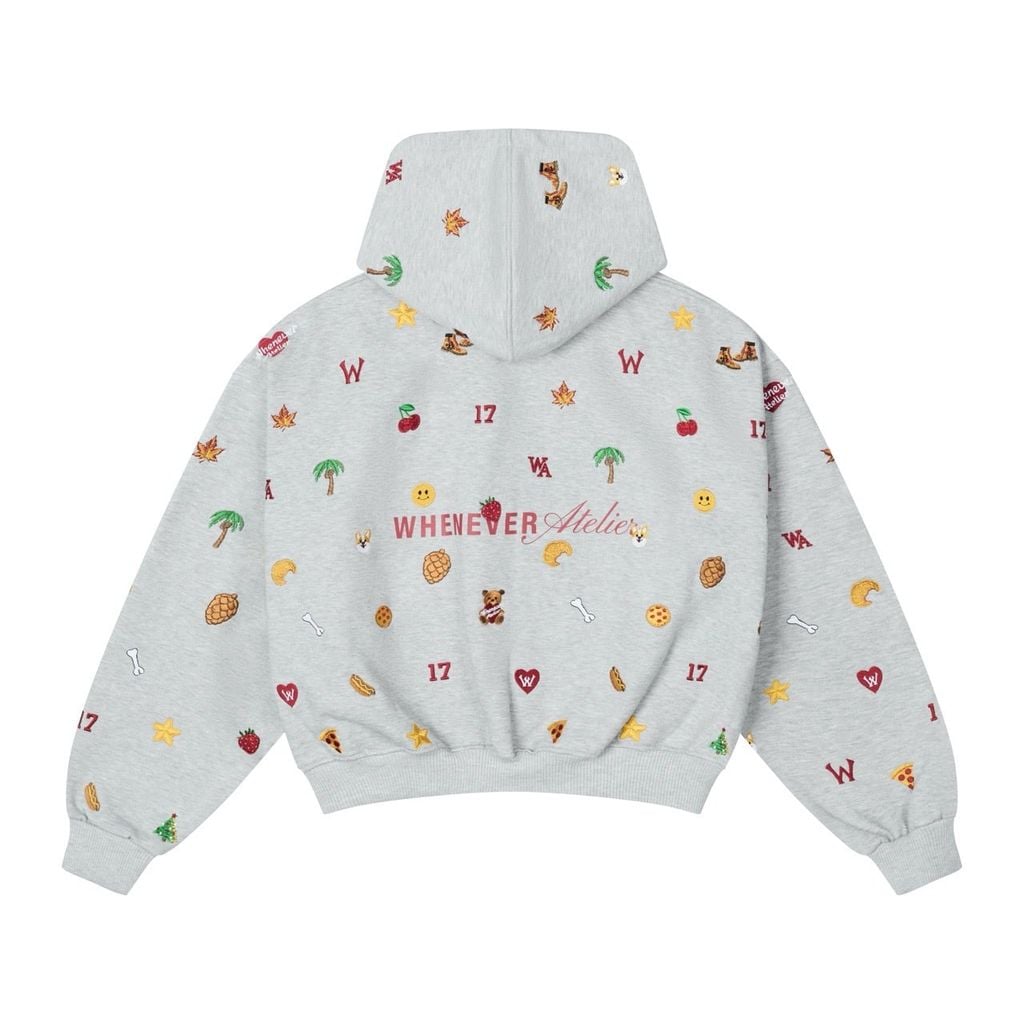 “WHENEVER” ICON EMBROIDERED HOODIE ZIP / PREMIUM GREY