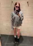 "WHENEVER" FLANNEL PLAID LONG-SLEEVE SHIRT / BLACK