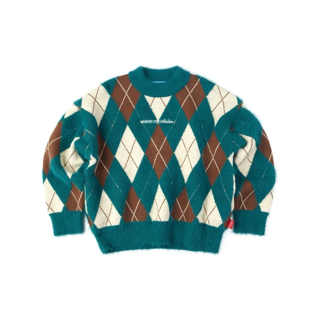 “WHENEVER” COZY PLAID KNIT SWEATER / GREEN