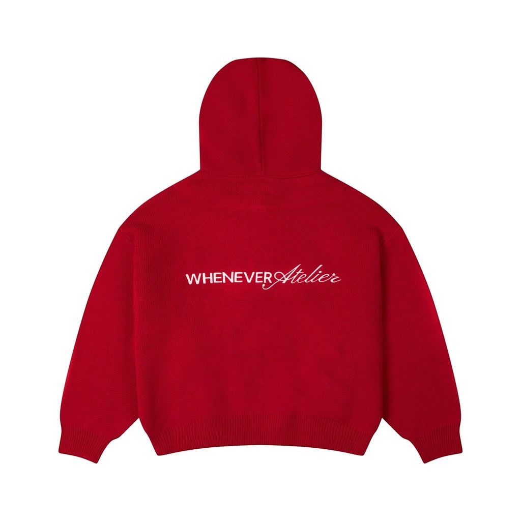 “WHENEVER” BASIC LOGO KNIT HOODIE / RED