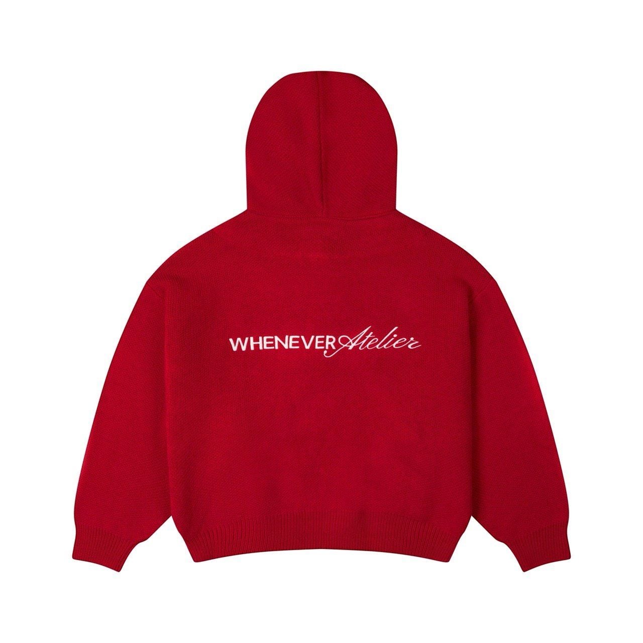 “WHENEVER” BASIC LOGO KNIT HOODIE / RED