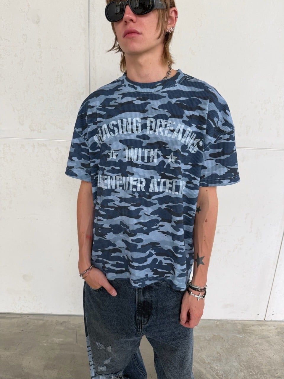ÁO “WHENEVER” CD WAFFLE CAMO T-SHIRT/ BLUE