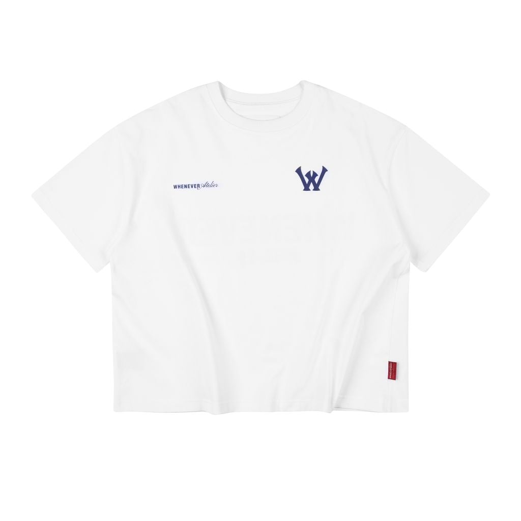 “WHENEVER” W BASIC T-SHIRT / WHITE NAVY