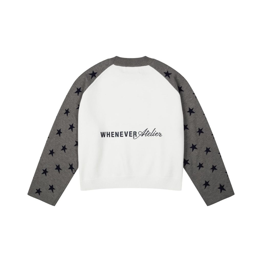 “WHENEVER” STAR RAGLAN SWEATER / WHITE GREY