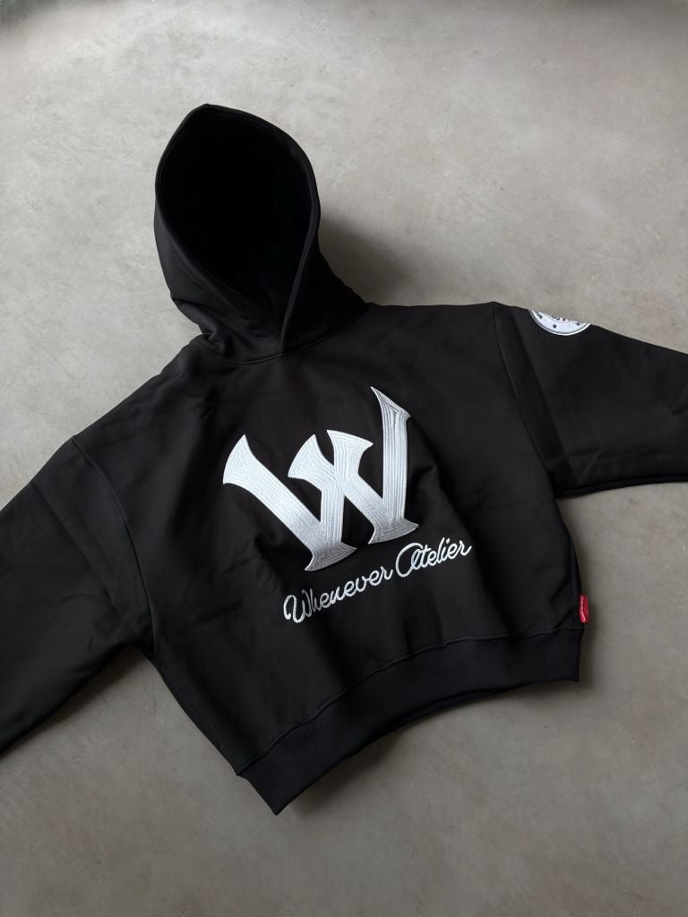 "WHENEVER" BIG LOGO HOODIE / BLACK