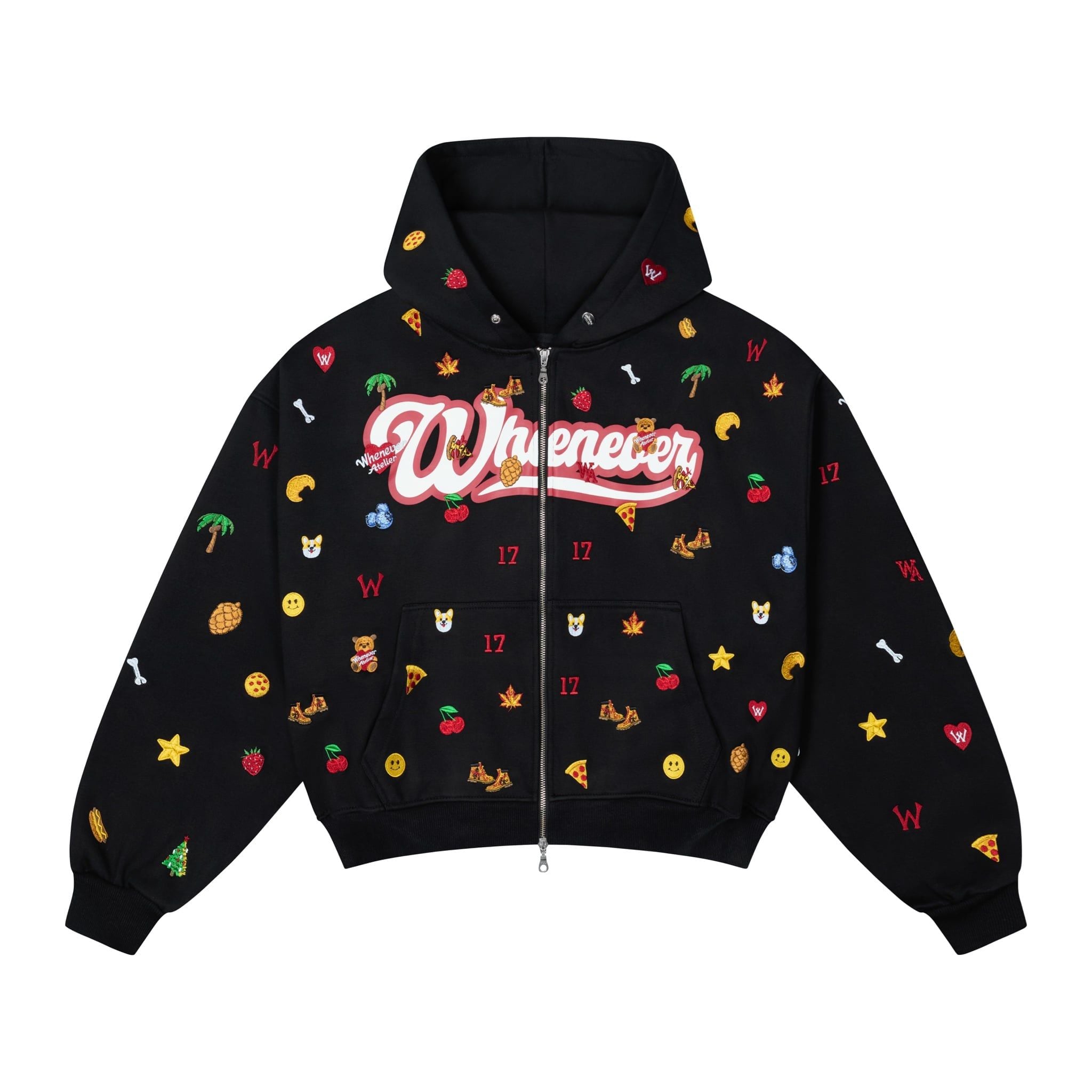 “WHENEVER” ICON EMBROIDERED HOODIE ZIP / BLACK