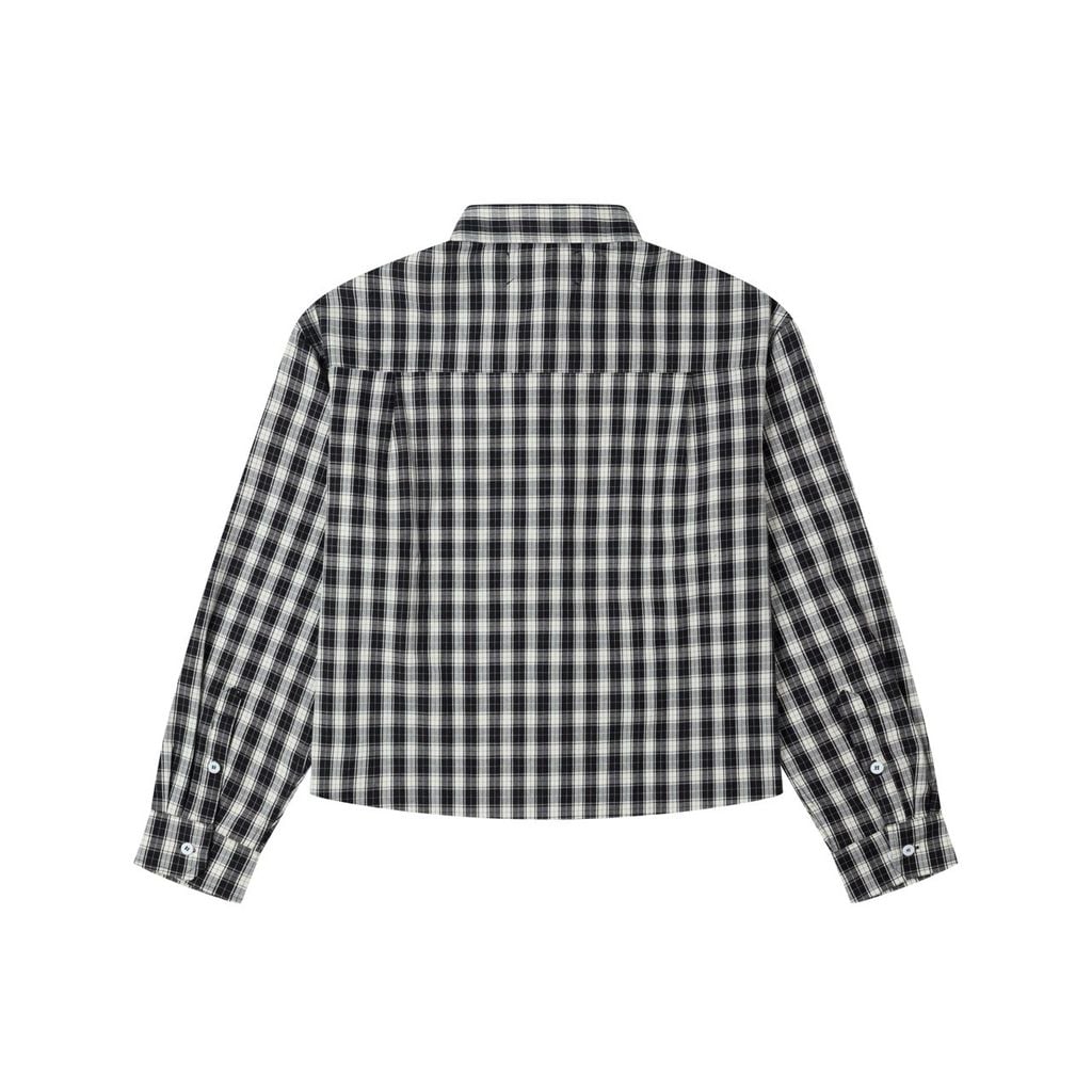 "WHENEVER" FLANNEL PLAID LONG-SLEEVE SHIRT / BLACK