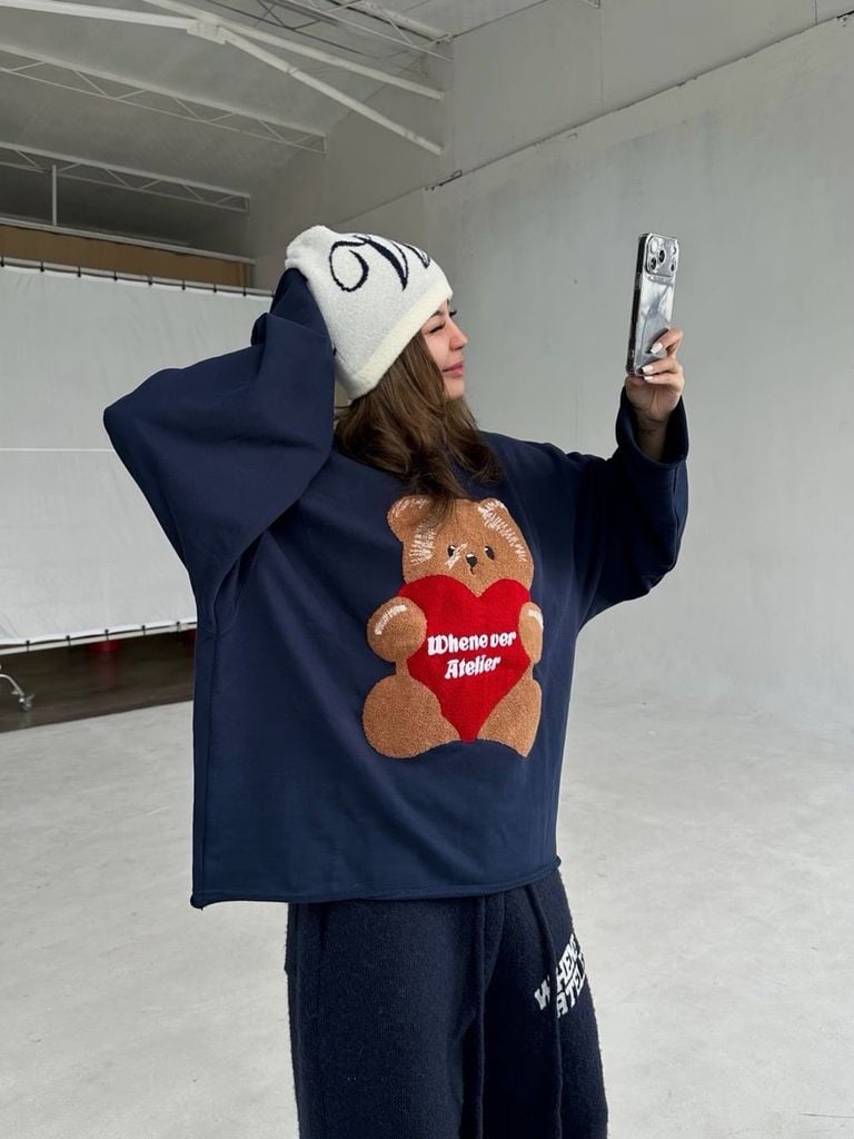 “WHENEVER” BEAR LONG SLEEVES T-SHIRT / NAVY