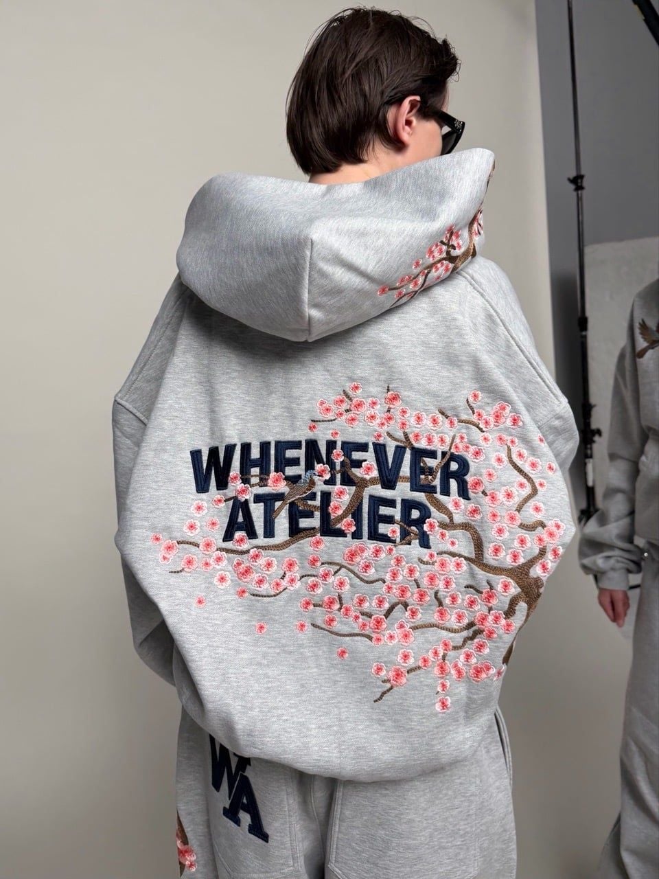 ÁO KHOÁC “WHENEVER” SAKURA EMBROIDERED ZIP-UP HOODIE/ GREY