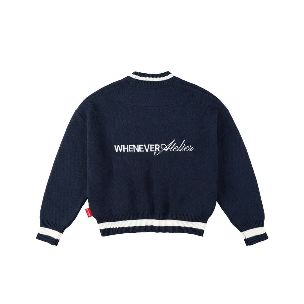 “WHENEVER” BASIC LOGO KNIT SWEATER / NAVY