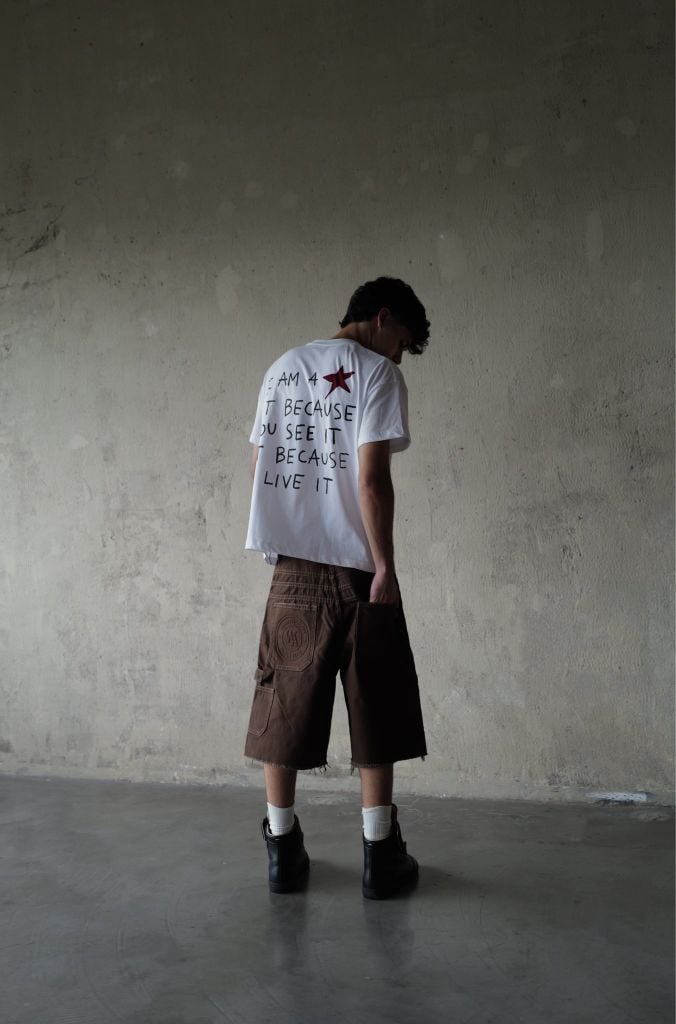 QUẦN NGẮN "WHENEVER" DOUBLE-KNEE LEATHER BAGGY SHORTS / BROWN