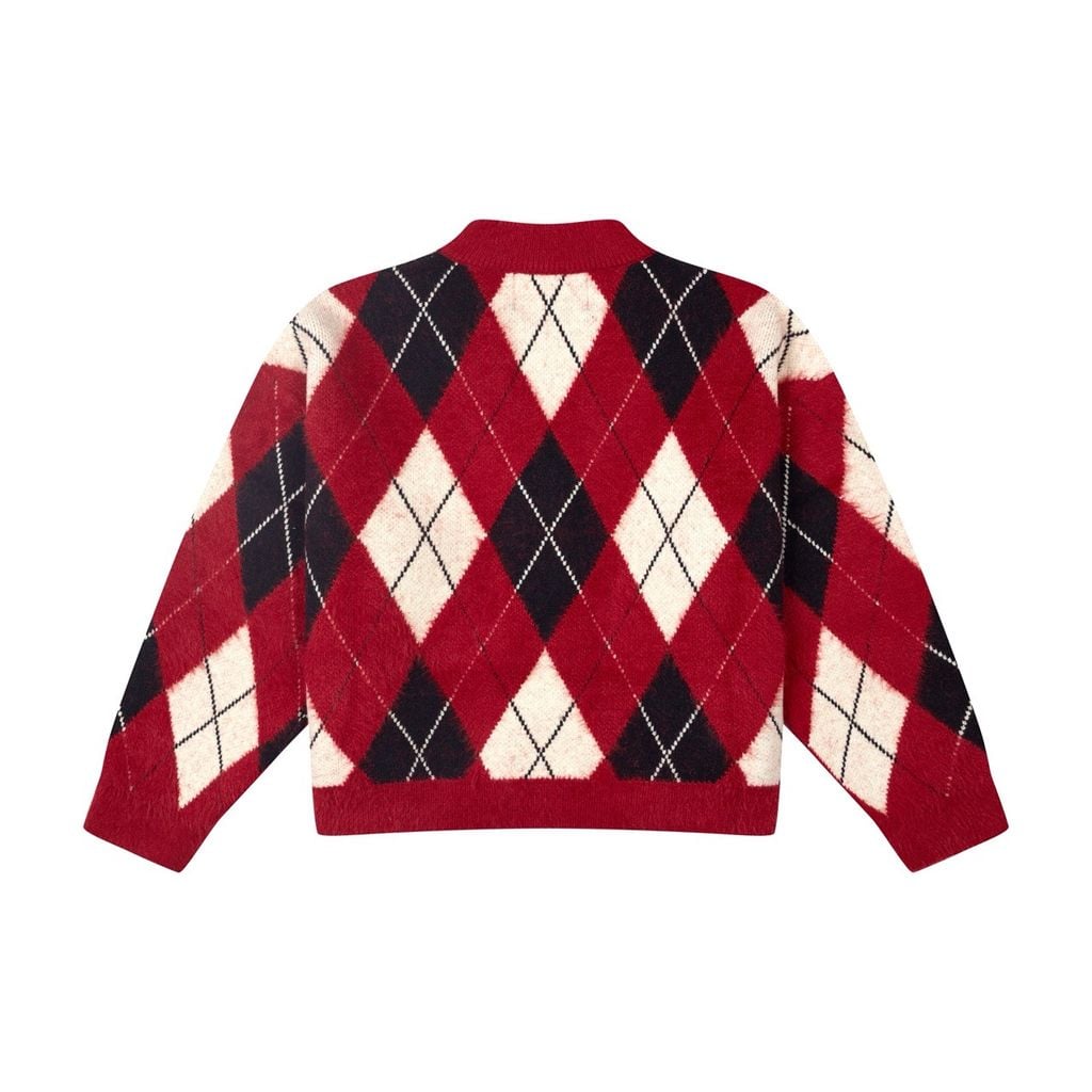 “WHENEVER” COZY PLAID KNIT CARDIGAN / RED