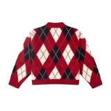 “WHENEVER” COZY PLAID KNIT CARDIGAN / RED