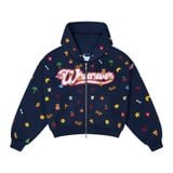 “WHENEVER” ICON EMBROIDERED HOODIE ZIP / NAVY