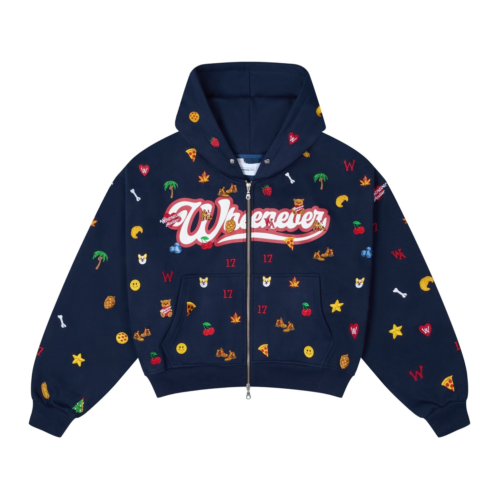 “WHENEVER” ICON EMBROIDERED HOODIE ZIP / NAVY