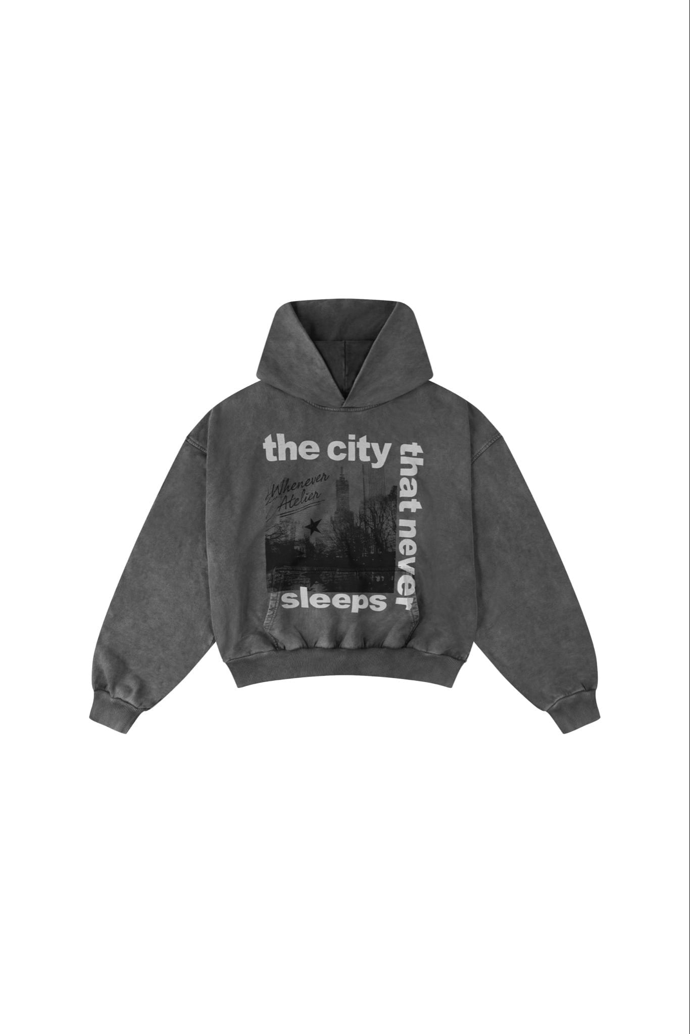 ÁO KHOÁC "WHENEVER" CITY NEVER SLEEPS WASHED HOODIE/ VINTAGE GREY