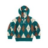 “WHENEVER” COZY PLAID KNIT HOODIE / GREEN