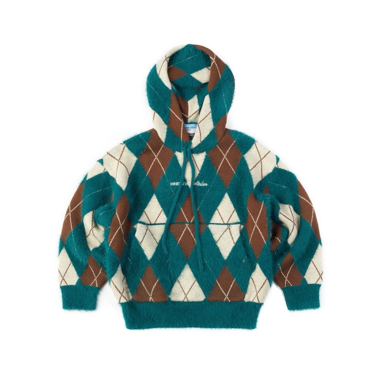 “WHENEVER” COZY PLAID KNIT HOODIE / GREEN