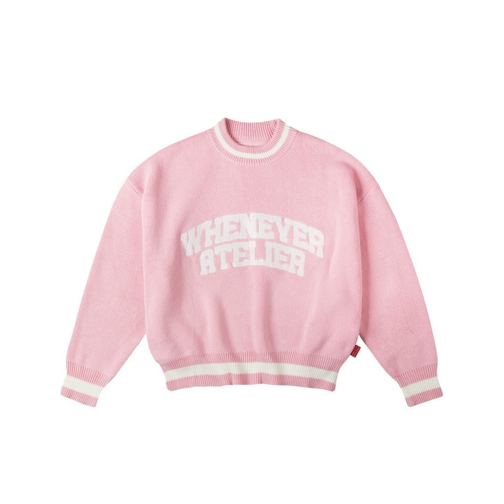 “WHENEVER” BASIC LOGO KNIT SWEATER / PINK