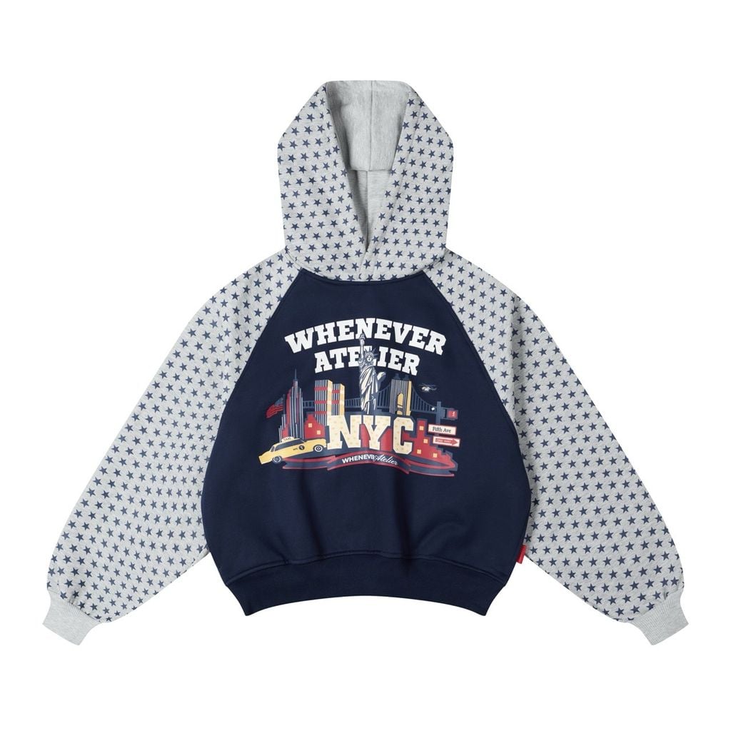 "WHENEVER" STAR RAGLAN HOODIE / NAVY GREY