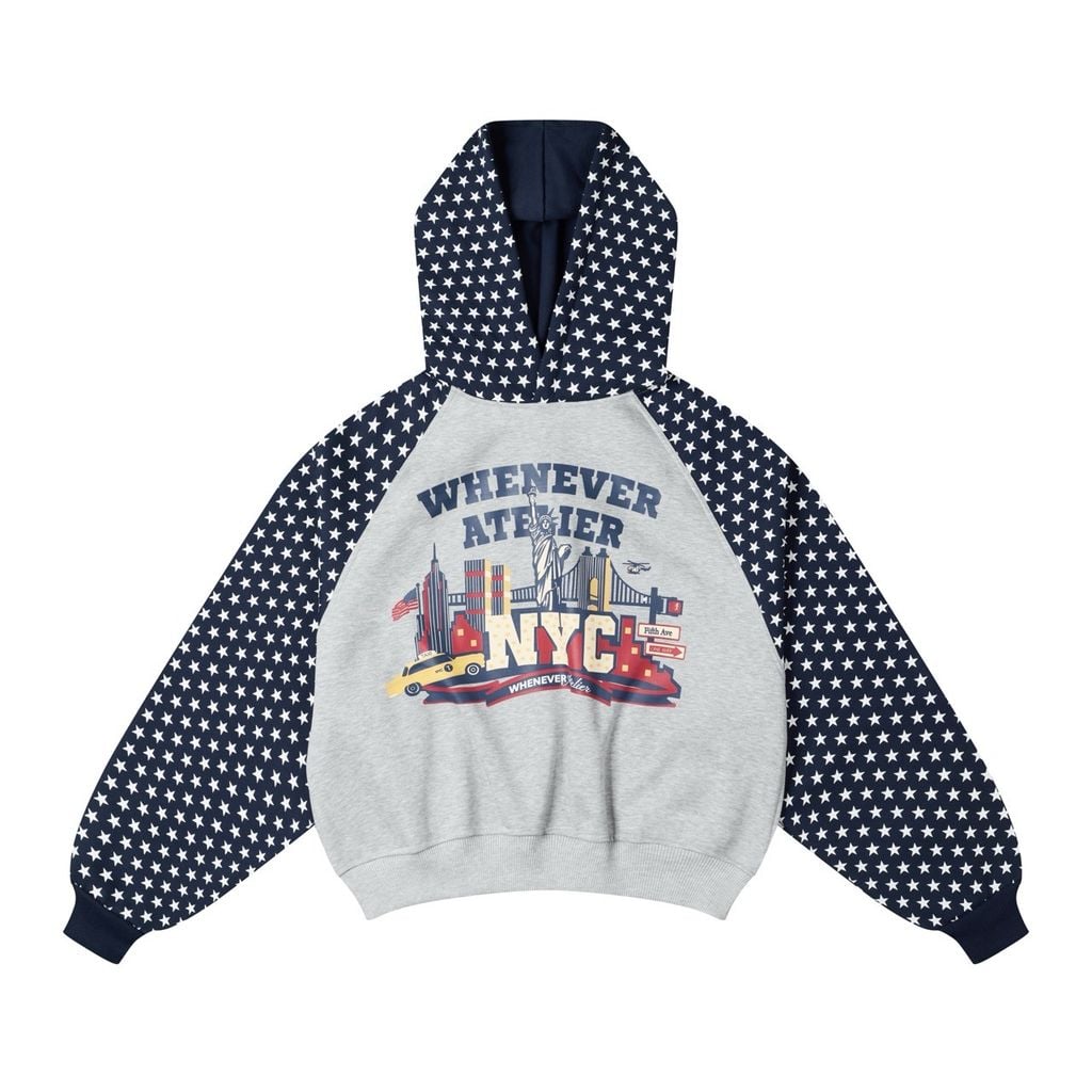 "WHENEVER" STAR RAGLAN HOODIE / GREY NAVY