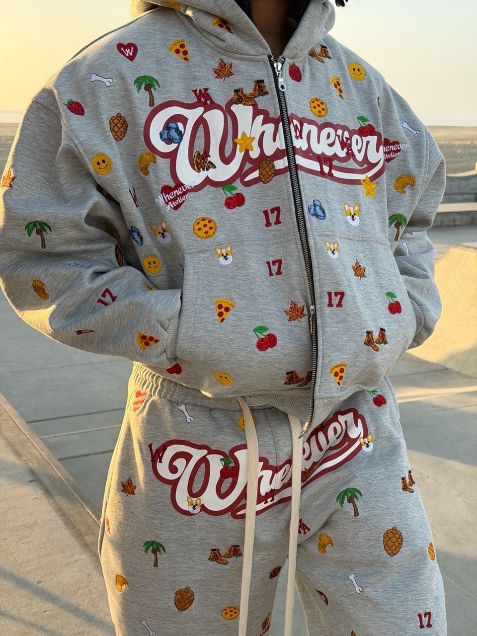 “WHENEVER” ICON EMBROIDERED HOODIE ZIP / PREMIUM GREY