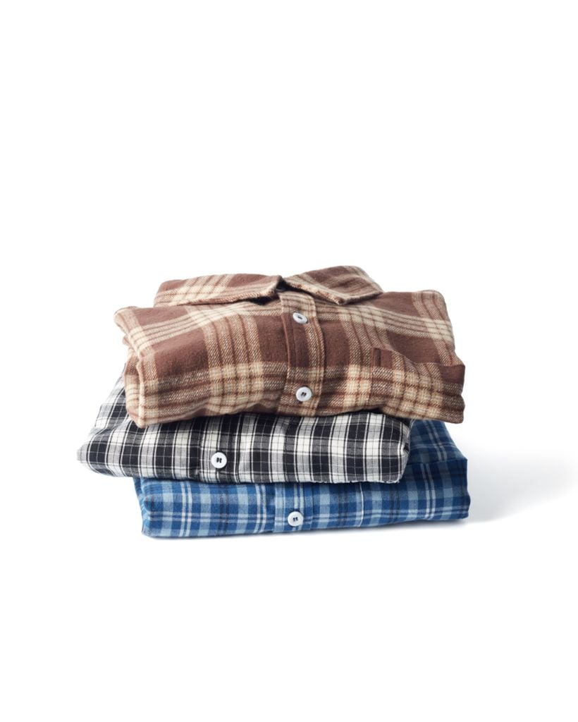"WHENEVER" FLANNEL PLAID LONG-SLEEVE SHIRT / BLUE