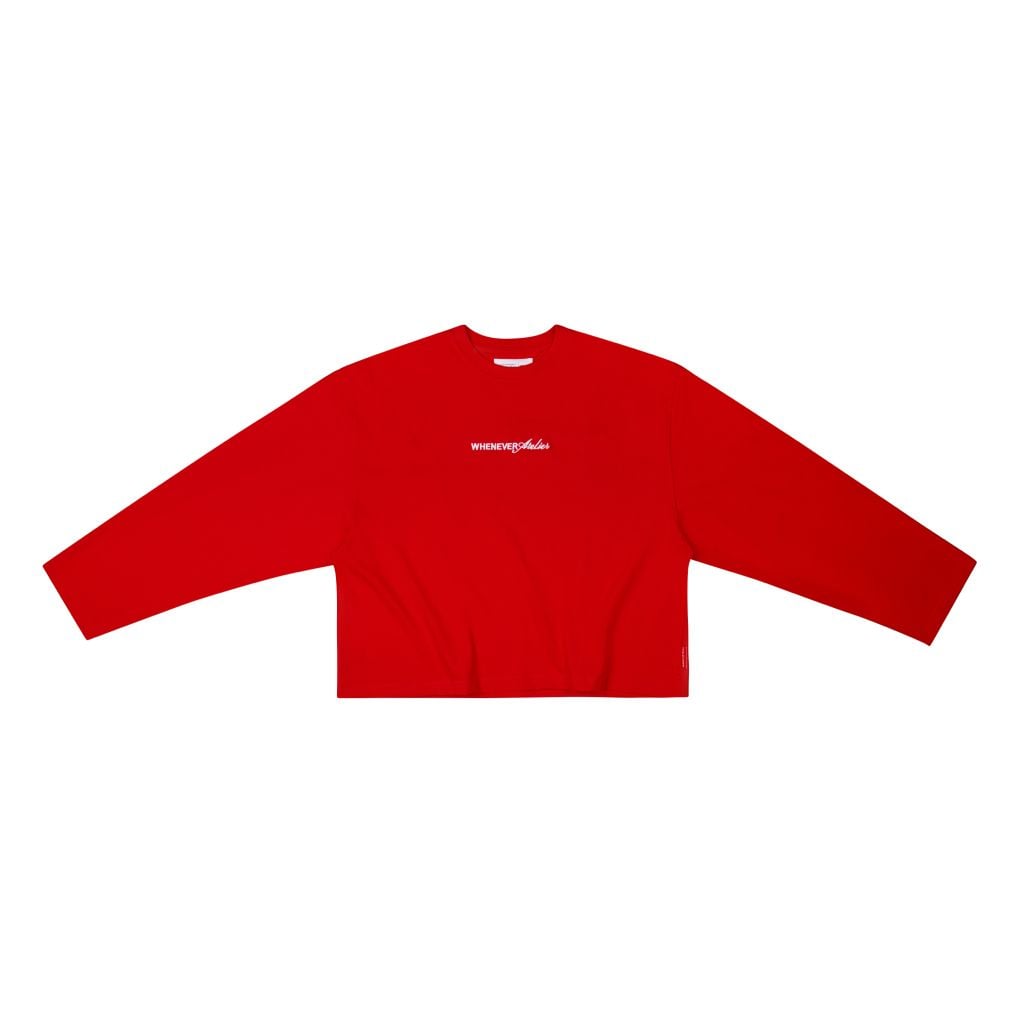 “WHENEVER” SS25 EMBROIDERED LOGO LONG SLEEVES T-SHIRT / RED