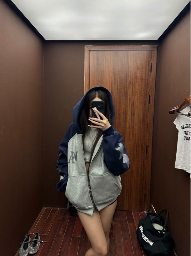 ÁO KHOÁC ”WHENEVER” SUPER STAR RAGLAN HOODIE ZIP / GREY NAVY