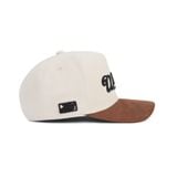 “WHENEVER” LOGO KHAKI SUEDE TRUCKER HAT / BROWN