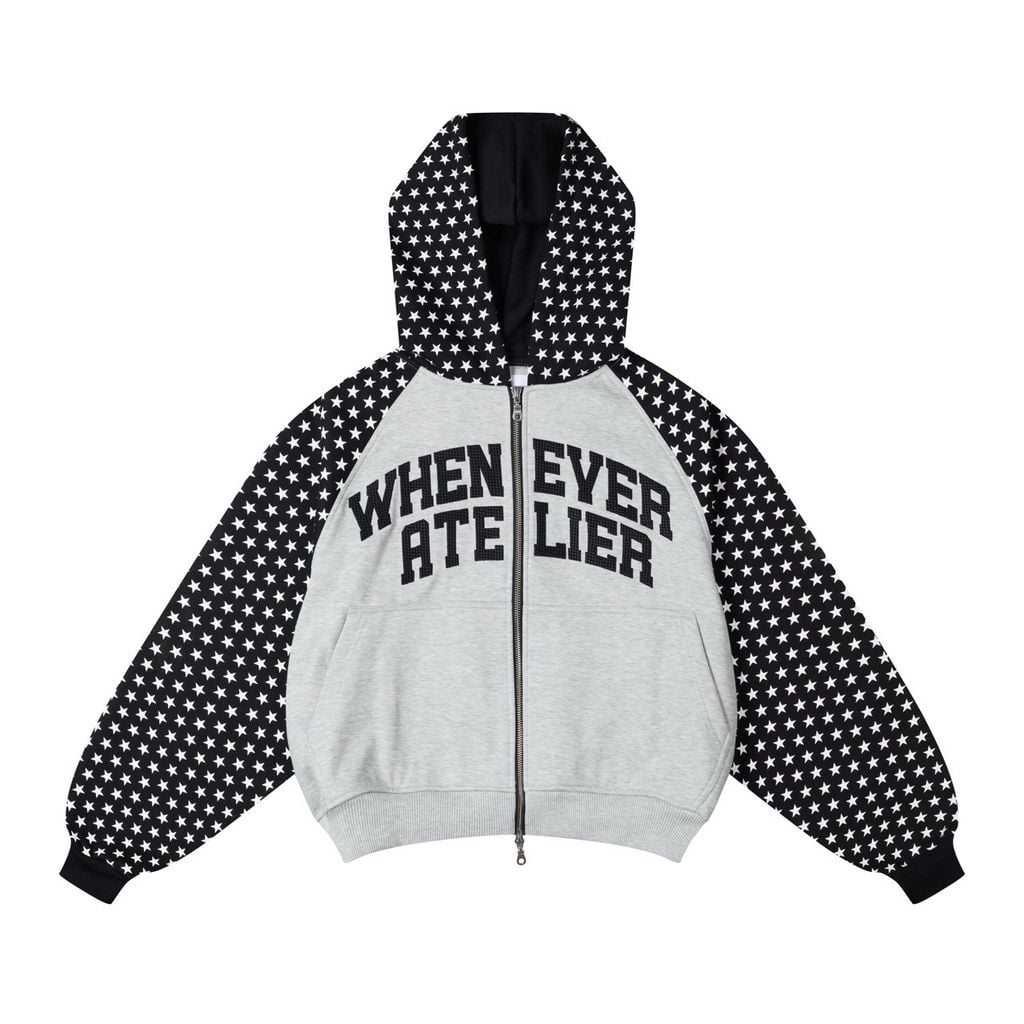 "WHENEVER" STAR RAGLAN HOODIE ZIP / GREY BLACK