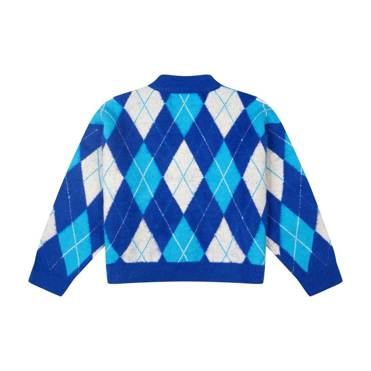 “WHENEVER” COZY PLAID KNIT CARDIGAN / BLUE