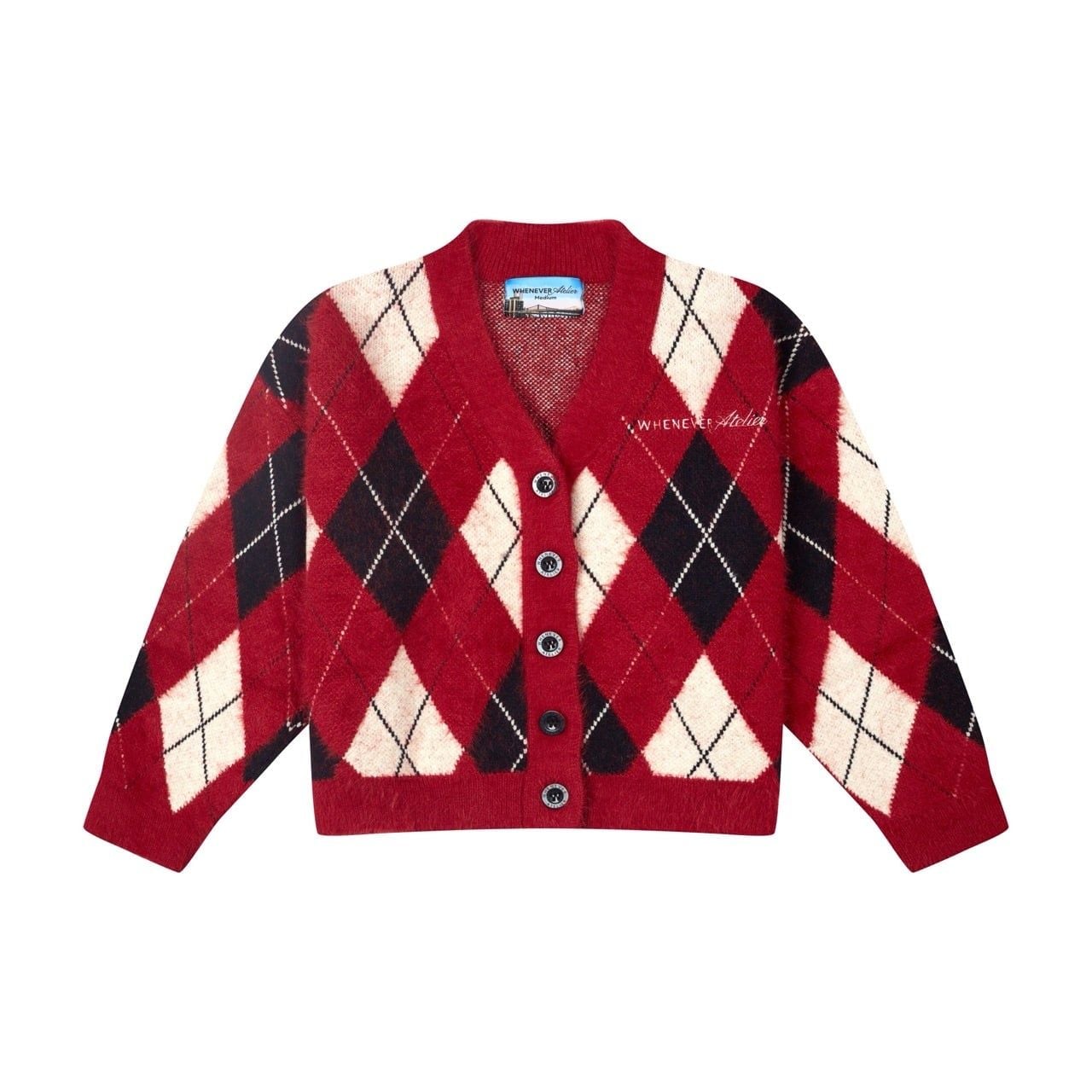 “WHENEVER” COZY PLAID KNIT CARDIGAN / RED