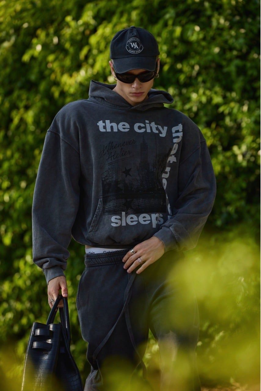 ÁO KHOÁC "WHENEVER" CITY NEVER SLEEPS WASHED HOODIE/ VINTAGE GREY