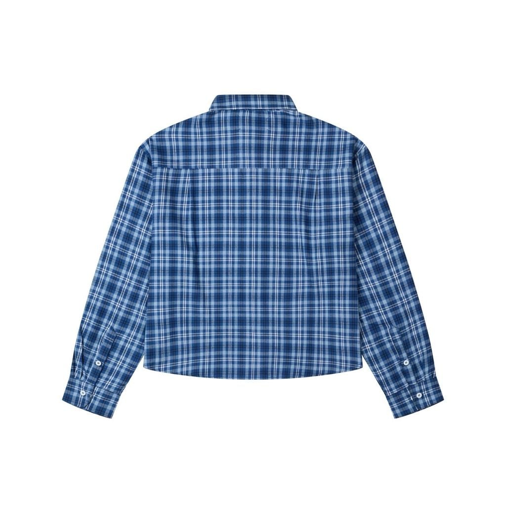 "WHENEVER" FLANNEL PLAID LONG-SLEEVE SHIRT / BLUE