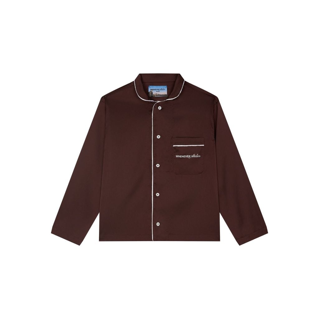 "WHENEVER" BỘ ÁO VÀ QUẦN DÀI SATIN LONG PAJAMA SHIRT + PANTS  / BROWN