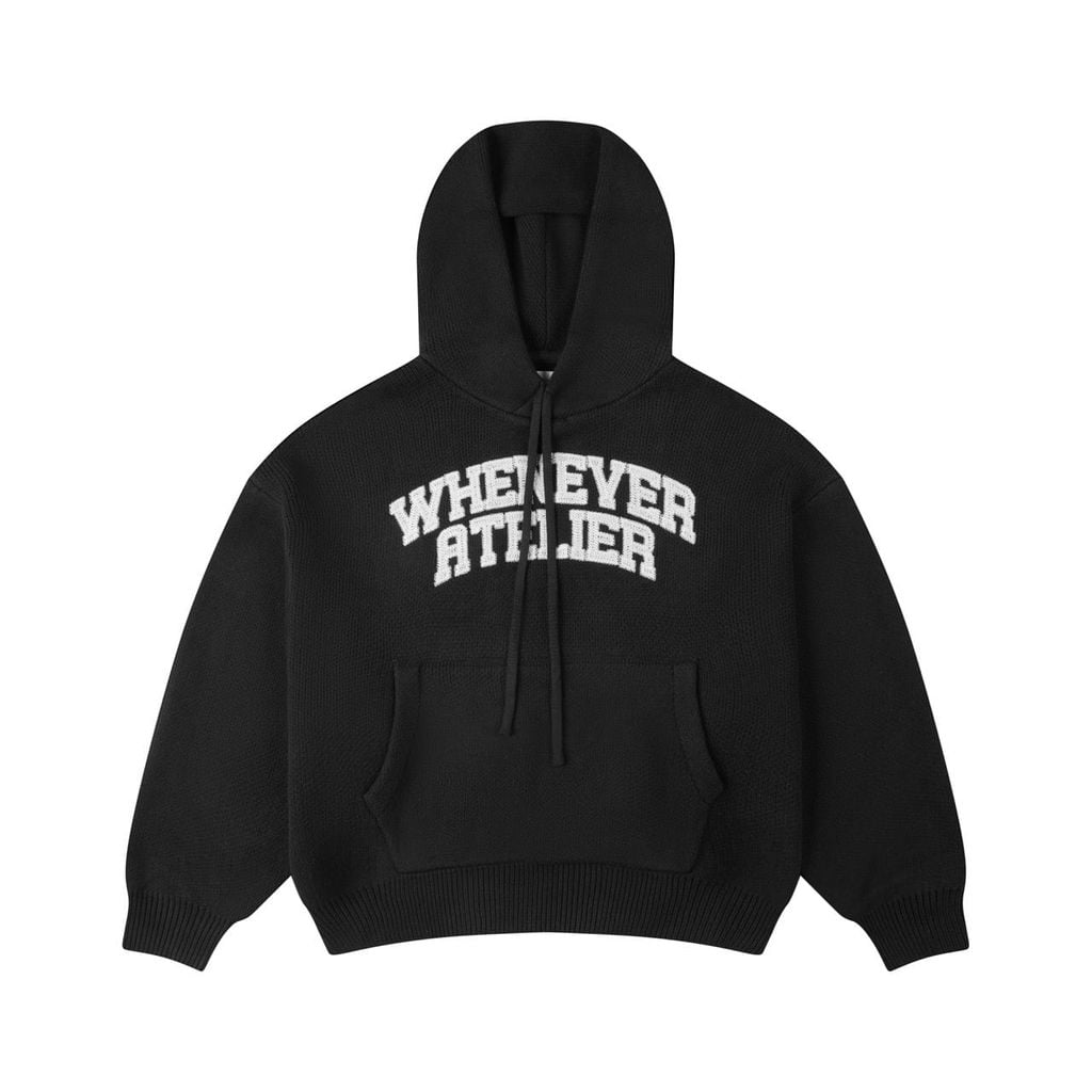 “WHENEVER” BASIC LOGO KNIT HOODIE / BLACK
